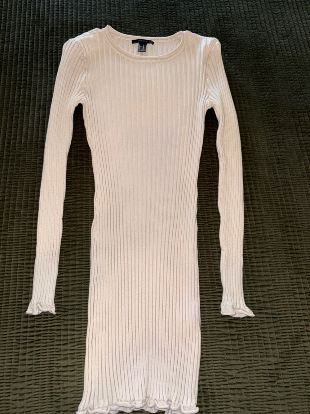Forever 21 Ribbed Long Sleeve Cream Bodycon Dress